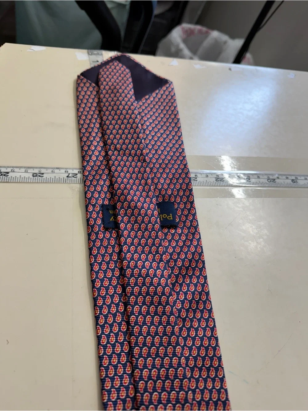 Polo by Ralph Lauren Navy Tie with Red Paisley Motif